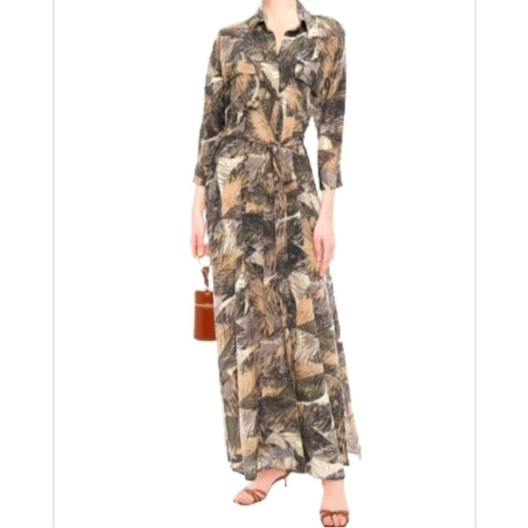 L'agence CAMERON PRINTED SILK CREPE DE CHINE MAXI SHIRT DRESS  size M - Picture 1 of 7